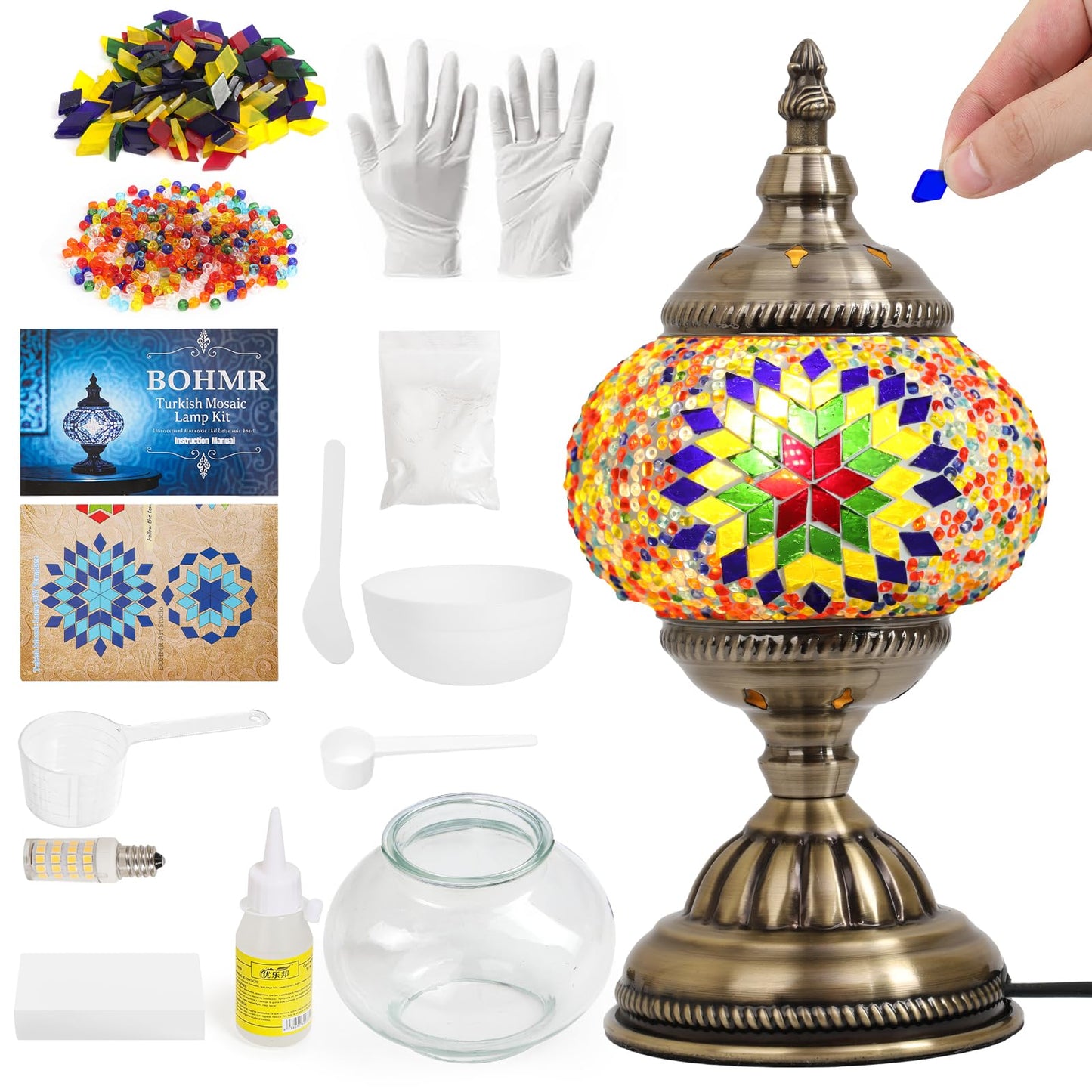 BOHMR DIY Turkish Mosaic Lamp Kit, Stained Glass Table Lamp Making Kit- Easy and Fun, No Experience Needed, Mosaic Art & Craft Project Kits for Adults & Teens, Make Your Own Table Lamp, Multicolor