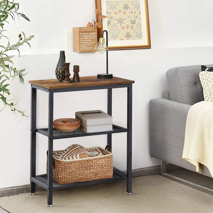 VECELO Tall End Side Tables,30" Height Nightstand with 3-Tier Storage Shelf for Bedroom Living Room, Easy Assembly,Industrial Style, Brown