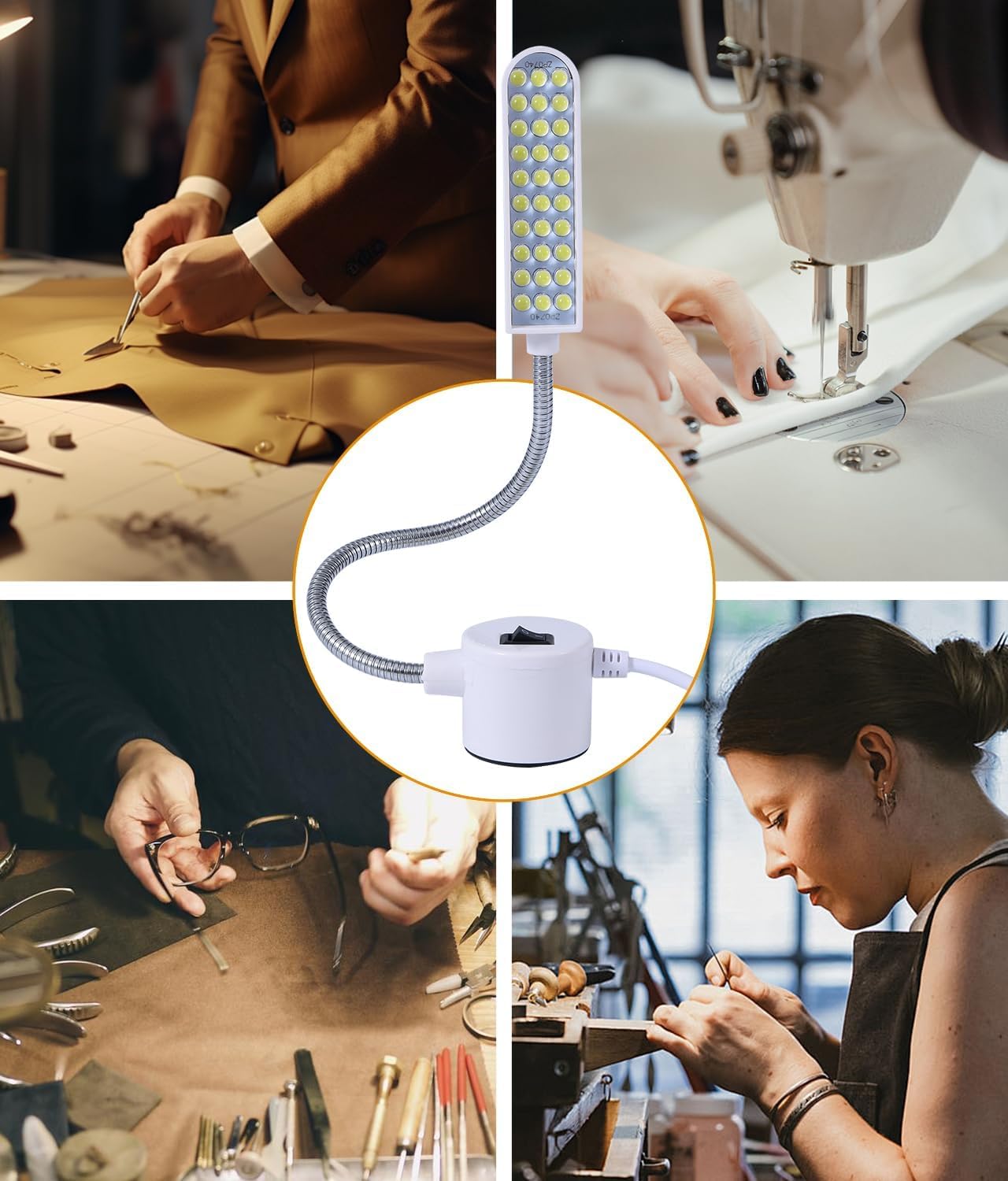 Weftnom 30 LED Sewing Machine Light, Portable Flexible Gooseneck Work Light with Magnetic Mount for Janome, Singer, Brother, Drill Presses, Desks, Crafts, Workbenches, and Lathes