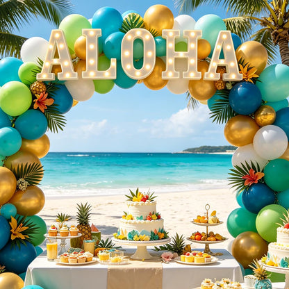 CDIXlmuz ALOHA Lights Up Letters Set – 8.6 in Battery Operated Plastic Led Marquee Light Sign for Hawaiian Luau Party Decorations, Tropical Summer Birthday – 5 Pack (A, H, O, H, A) (White)