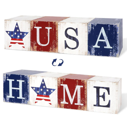 COCHIE 4th of July Decorations Wooden Stars, Patriotic Memorial Day Star Tiered Tray Decor Set of 4, Fourth of July Red White Blue Decoration for Home Office Table Shelf