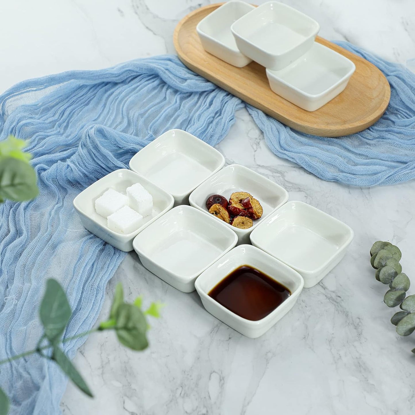 Square-Shaped Ceramic Sauce Dish, 4 PCS Multipurpose Sushi Dipping Bowl Appetizer Plates Serving Dish