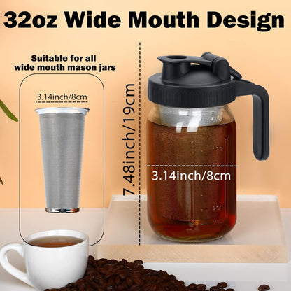 Cold Brew Coffee Maker, 32oz Pitcher with Stainless Steel Super Dense Filter, BPA Free, Easy to Clean