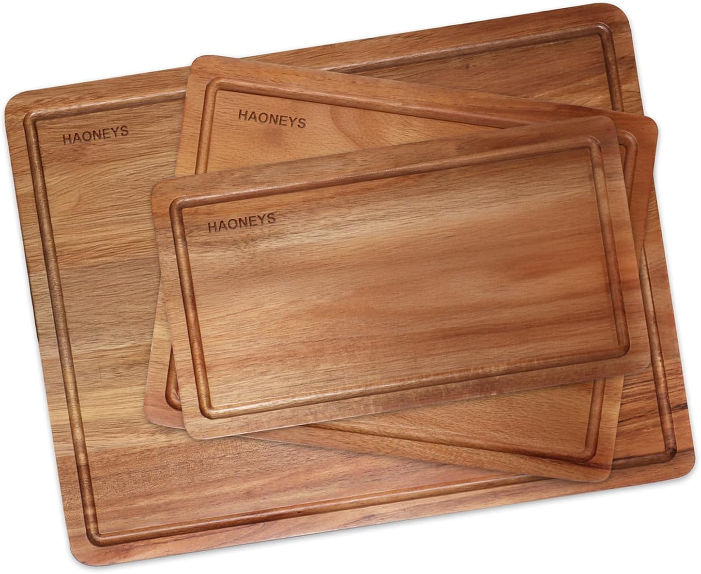 HAONEYS Set 3 Wood Cutting Boards of for Kitchen, Large Wooden Cutting Board with Juice Groove, Charcuterie Board