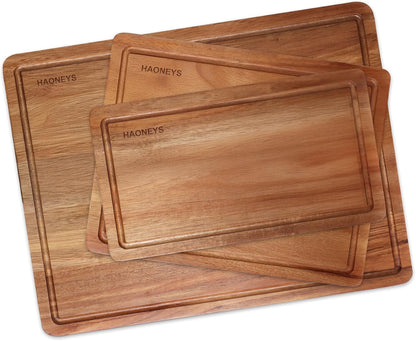 HAONEYS Set 3 Wood Cutting Boards of for Kitchen, Large Wooden Cutting Board with Juice Groove, Charcuterie Board