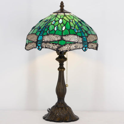 ZJART Tiffany Table Lamp Stained Glass Lamp 12X12X19 Inch Antique Reading Light (Green Dragonfly)