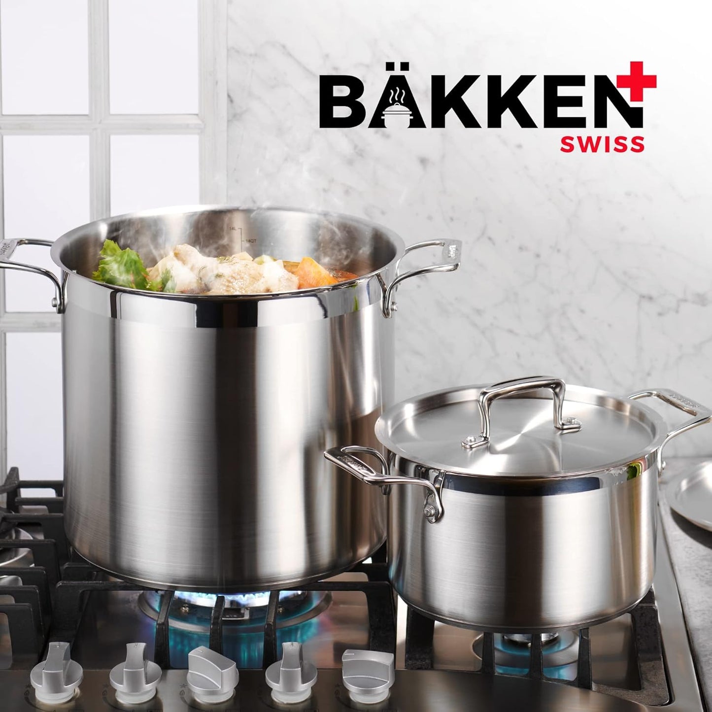 Stainless Steel Stockpot by [Brand Name] - 24 Quart Durable Design with Impact-Bonded Base & Riveted Handles