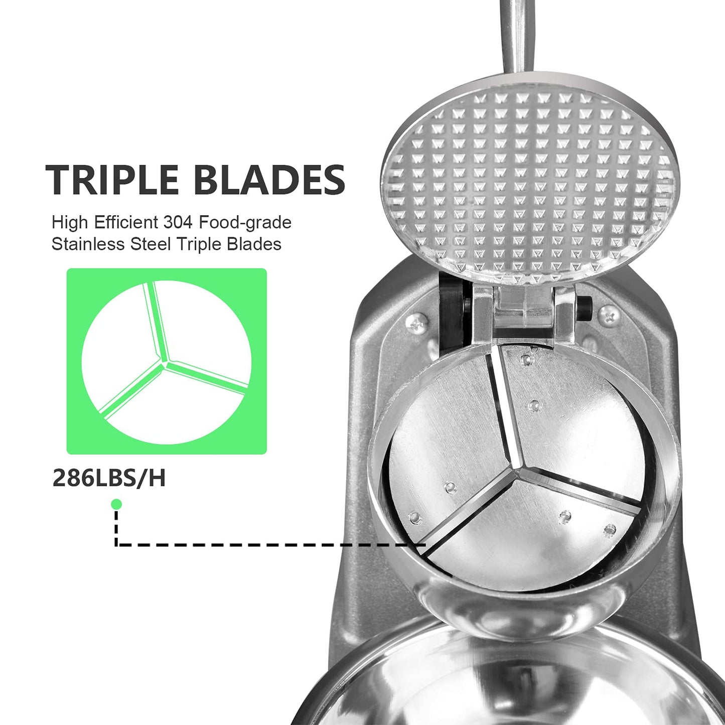HORGELU Ice Crusher Ice Shaver 3 Blades with Ice Pick 286lbs/hr Snow Cone Machine 380W Shaved Ice Machine 2000rpm Food-grade Stainless Steel Ice Shaved Machine 110V Snow Cone Maker for Home Commercial