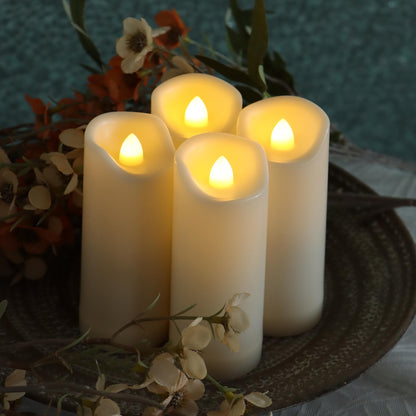 4 Pack LED Battery Operated Candles 2"x5" Plastic Flickering Flameless Candles with Timer Outdoor Waterproof Wedding Party Halloween Christmas Decoration Gifts Realistic Slim Tall Pillar Candles