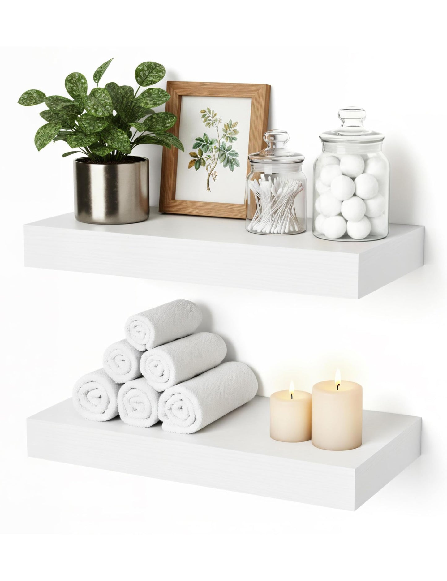 Mifurn Floating Shelves for Wall 12 inch White Shelves Bathroom, Bedroom and Living Room, Wall Shelves & Book Shelf, Hanging Shelf, Modern Wooden Wall-Mounted Floating Shelf, Set of 2