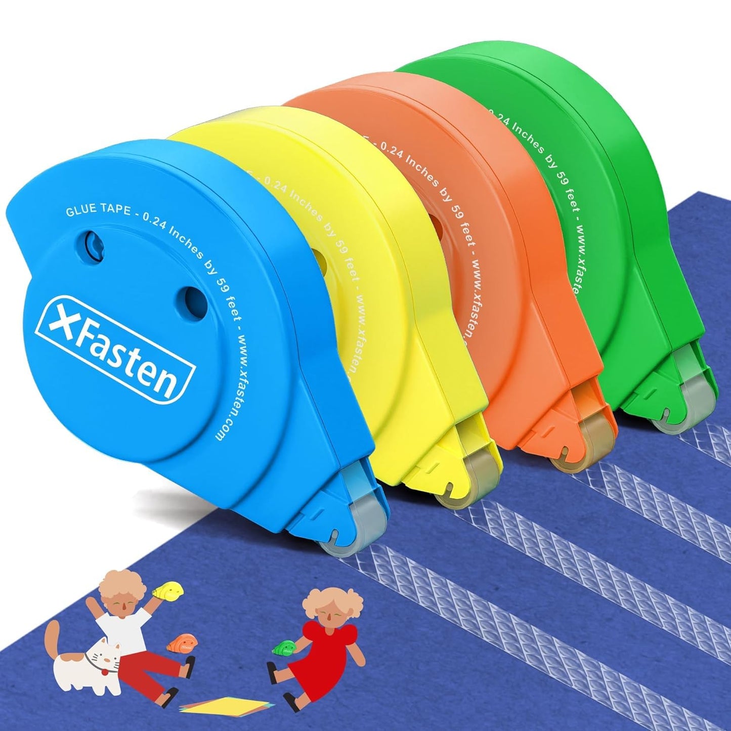 XFasten Glue Tape for Scrapbooking, 6mm x 59ft (2X Longer Than Average Rollers), 4-Pack, Scrapbook Tape Paper Safe Double Sided Tape Roller, Adhesive Tape Runner for Scrapbooking Supplies