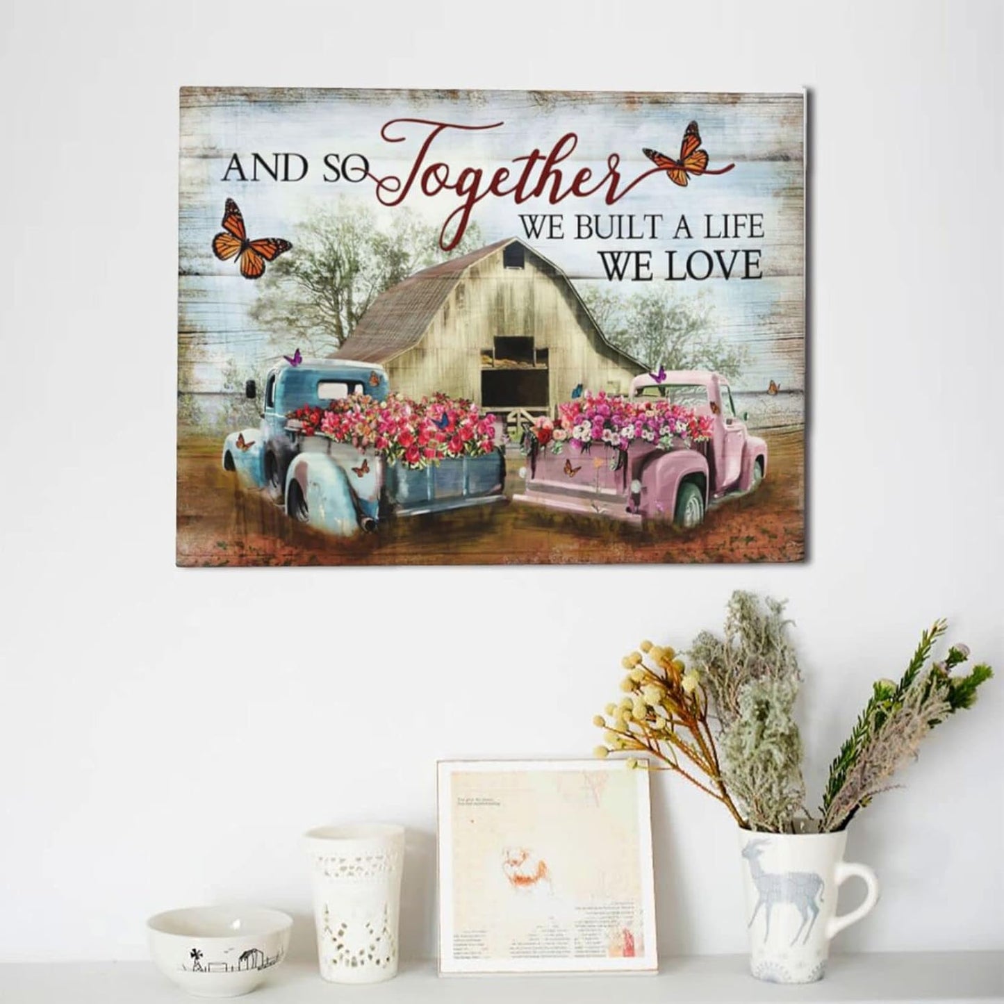 Farmhouse Truck Wall Art, Barn Pictures Canvas Painting Print for Living Room, Bedroom, Bathroom 12"X16"
