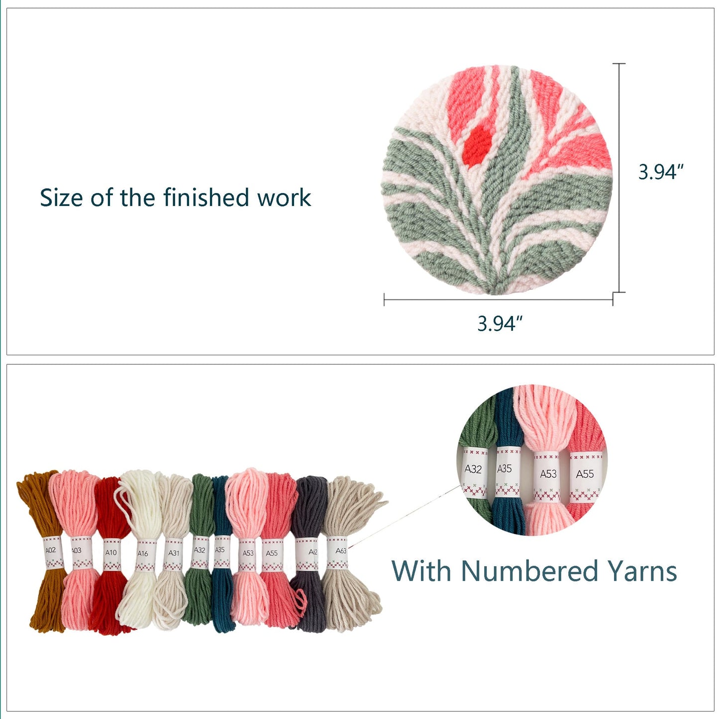 Punch Needle Coasters kit, 6-piece Flower Pattern Set - Cup Holder DIY Punching Needle Embroidery Kit (floral01)