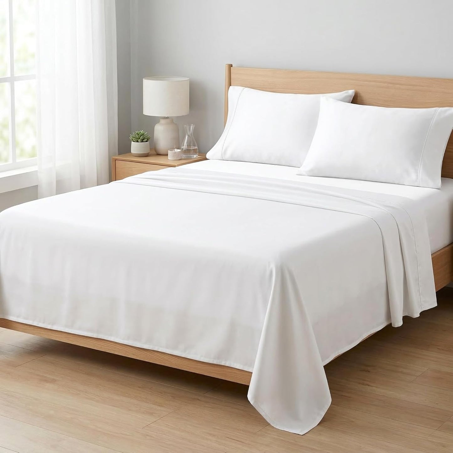 Beckham Hotel Collection King Size Sheet Set - 100% Cotton Sateen, Silky Smooth, 16” Deep Pocket, White