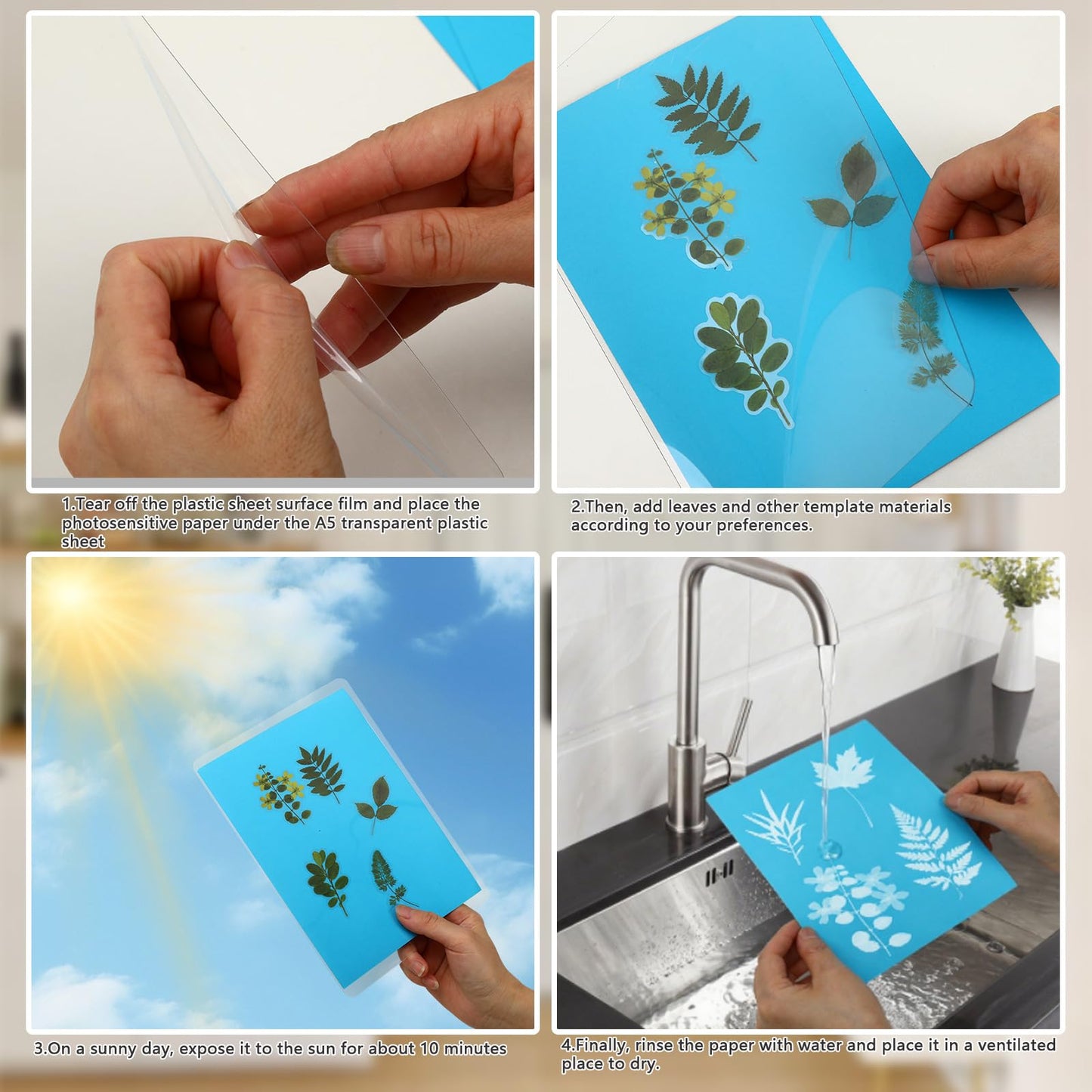 NOVWANG 60 Sheets Cyanotype Paper, 5.8 x 8.3 Inch High Sensitivity Sun Print Paper Cyanotype Kit Sun Art Paper DIY Arts with 1 Sheet Acrylic Panel for Arts Crafts DIY Project