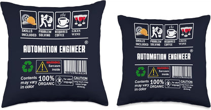 Automation Engineer Label Skills Solving Coffee Wine Throw Pillow, 16x16, Multicolor