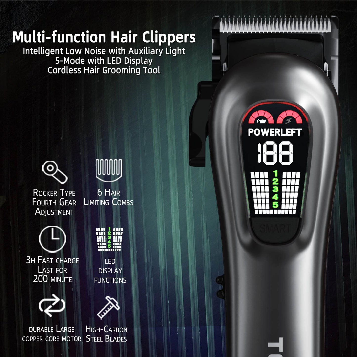 Hair Clippers for Men Professional Clippers for Men Cordless&Corded Barber Clippers for Hair Cutting & Grooming. Rechargeable Hair Trimmer Kit for Household (Red)