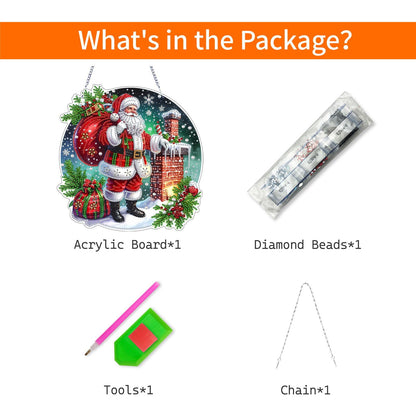 VODAPYC Christmas Diamond Art Hanging Kit for Adults, DIY Double Sided Special Shaped Diamonds Art Window Pendant Ornament for Home Decor(Santa Claus-2)