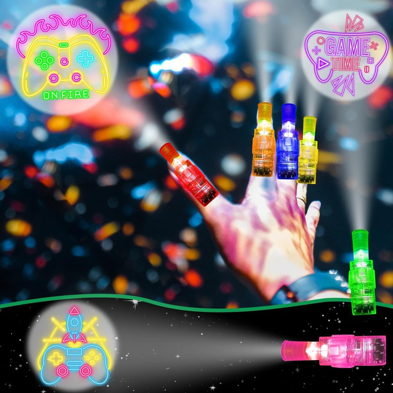 BleSky 24Pack Video Game Party Favors LED Finger Lights,Gamer Birthday Glow in the Dark Light Up Toys for Kids Boy Girl Valentine's Day Easter Basket Essentials Birthday Gamer Gift