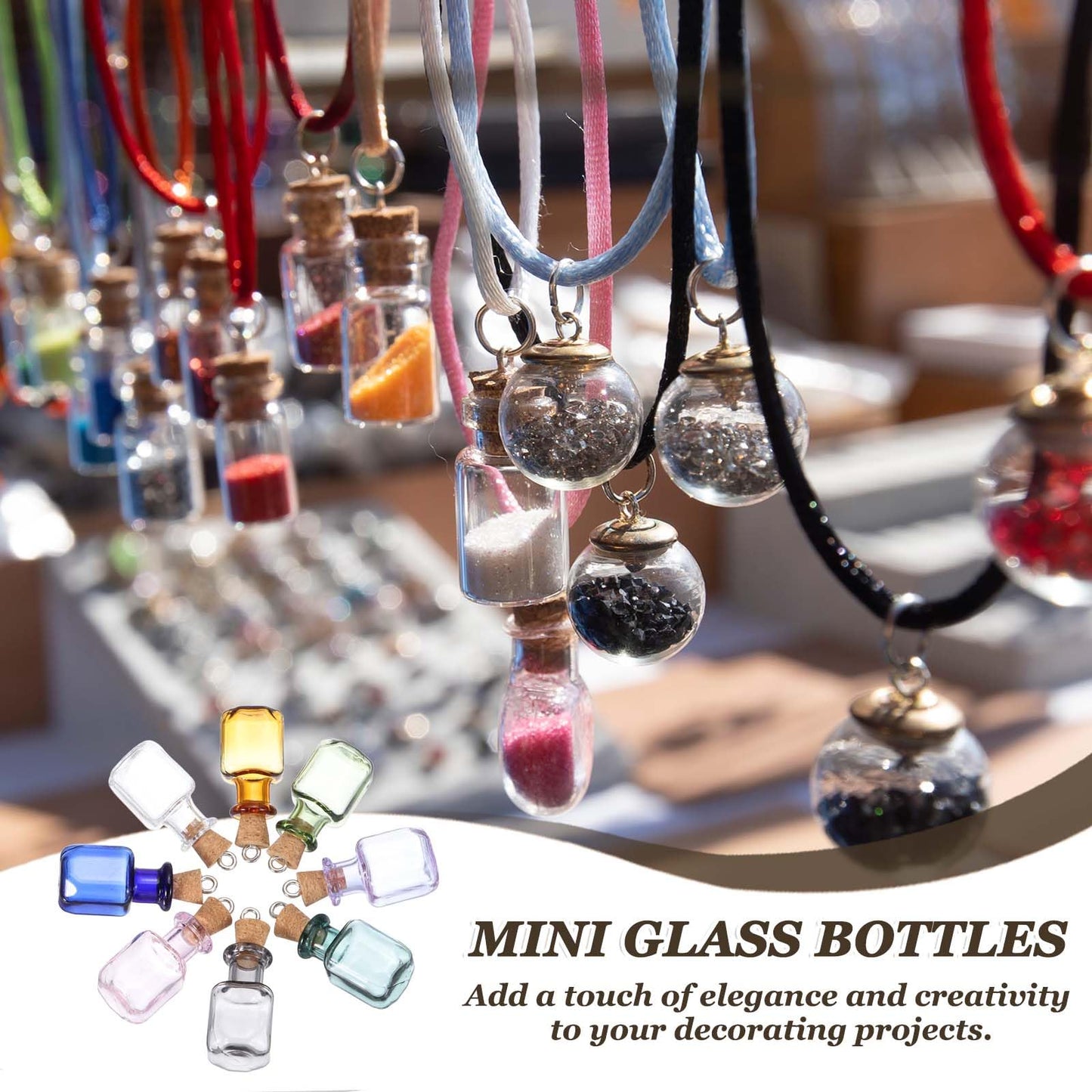 HARFINGTON 20 Pcs Mini Glass Bottles Jars, Square Small Cute Glass Jars Vials Pendants Small Vials Wishing Bottle with Cork Stoppers and Eye Screws for DIY Crafts Wedding Favors, Green