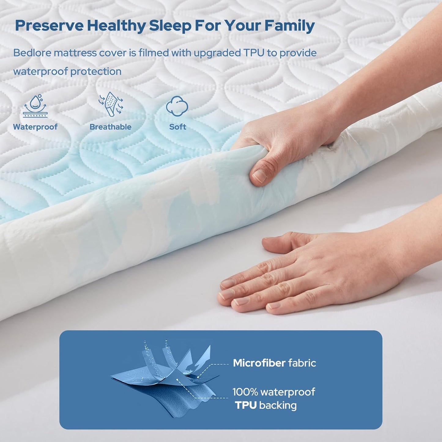 BEDLORE Waterproof Mattress Protector - Soft Breathable Twin Size Pad with Deep Pocket (White)