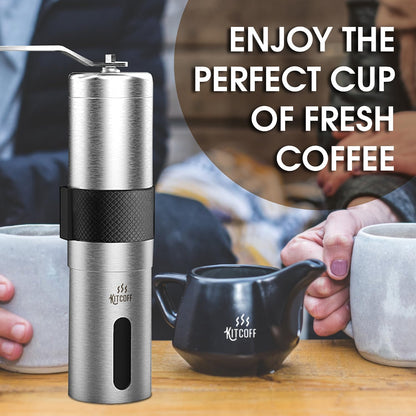 Manual Coffee Grinder — Stainless Steel Conical Burr Coffee Bean Grinder with Hand Crank, 18 Adjustable Settings