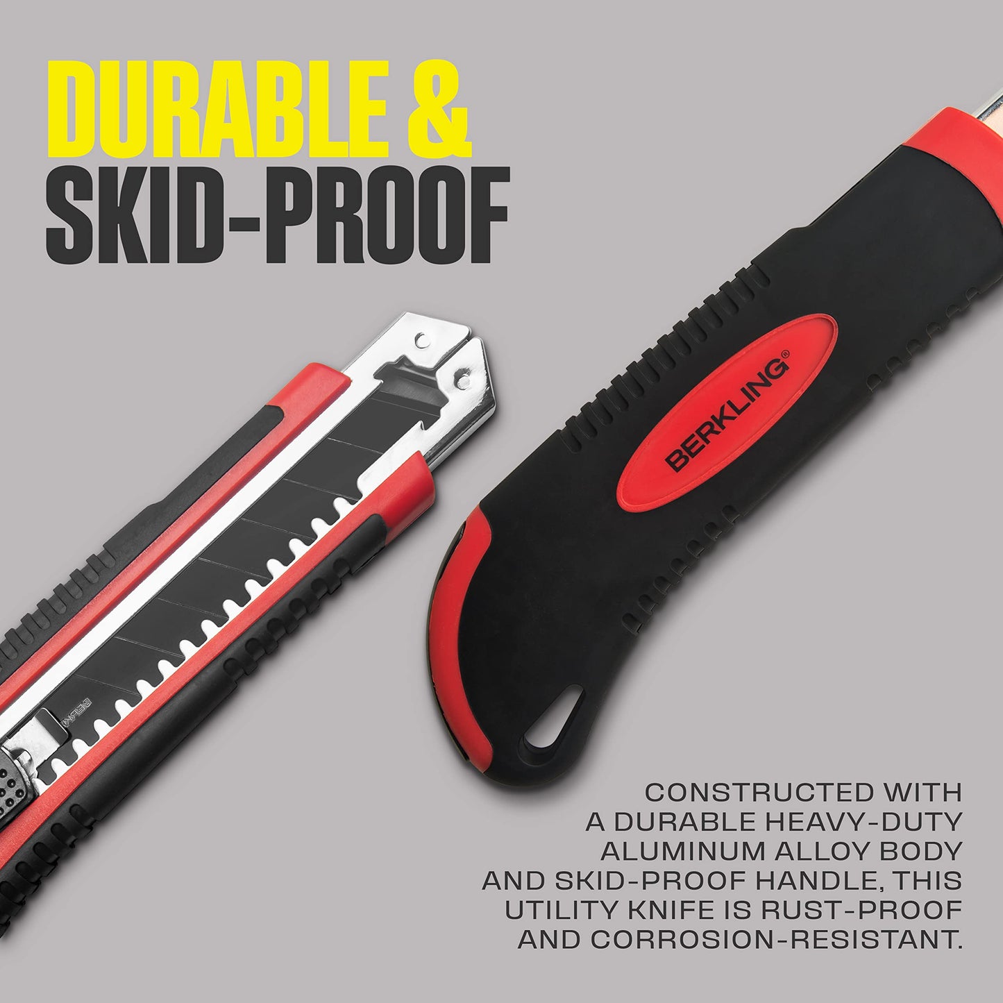Berkling 18mm Retractable Utility Knife with 4x SK2H Snap Off Black Spare Blades (18mm 1 PACK)