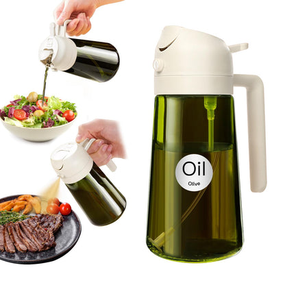 YARRAMATE 16oz/470ml Light-Blocking Dark Oil Sprayer for Cooking, 2 in 1 Olive Oil Dispenser Bottle for Kitchen, Premium Dark Green Glass Oil Bottle, Food-Grade Oil Mister for Air Fryer, BBQ (White)
