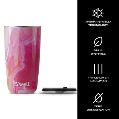 S'well Stainless Steel Tumbler with Slide-Open Lid, 18oz, Rose Agate, Triple Layered Vacuum Insulated Containers Keeps Drinks Cold for 12 Hours and Hot for 4, BPA Free