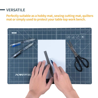 POWERTEC 61001 12" x 18" A3 Non-Slip Double Sided Rotary Cutting Mat with Grid, Table Protector for Crafting, Sizing, Tracing, Sewing, Quilting, Scrapbooking, Arts and Crafts Woodworking