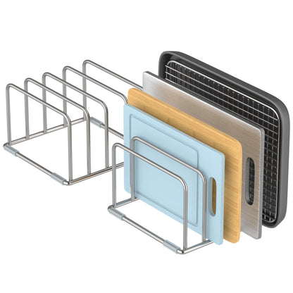 LAEMYFYRE Cutting Board Holder Stand, Chopping Board Organizer Rack with 304 Stainless Steel, Cookie Sheet Storage Organizer, 1.0 & 1.2 Inch Wide Slots (2 Pack)