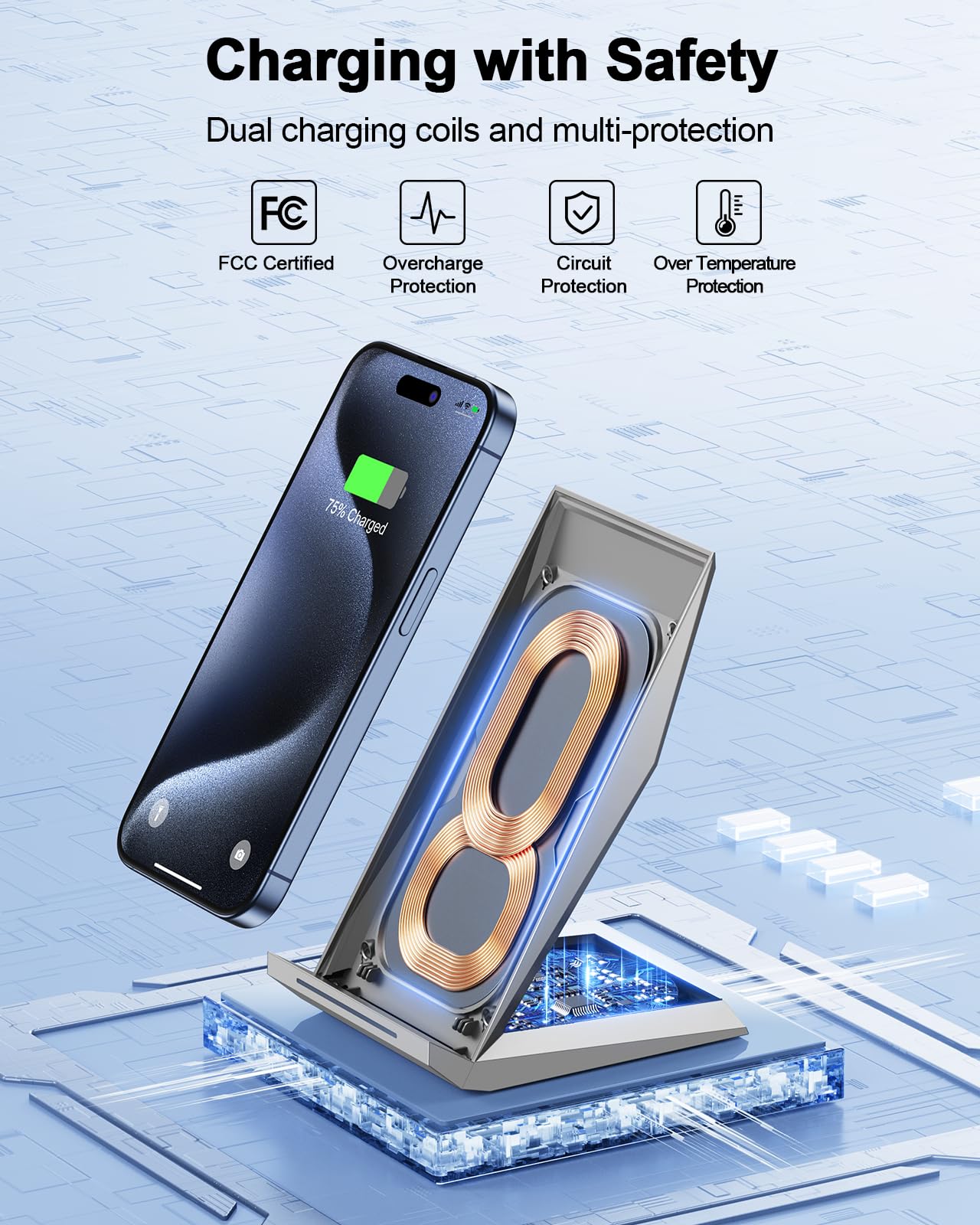 Fast Wireless Charger, NANAMI 15W Qi Certified Wireless Charging Stand Compatible iPhone 17/17 Air/16/15/15 Pro/15 Plus/15 Pro Max/14/13/12, for Samsung Galaxy S25/S24/S23/S22/S21 and Qi-Enabled Phone