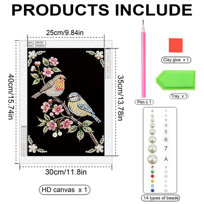 WSLWXSHM Pearl Diamond Painting Kits for Adults Bird, 5D Special Shape Diamond Art Kits for Beginners, Crystal Rhinestones Diamond Painting for Home Wall Decoration Gift 12×16inch/30×40cm Animal