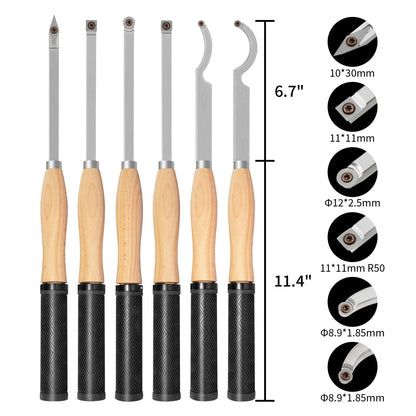 DEEFIINE 18.3" Full Size Carbide Tip Wood Lathe Turning Tool Kit, Lathe Roughing and Finishing Hollow Tool with Diamond Round Square Carbide inserts For Woodturning(6pcs)