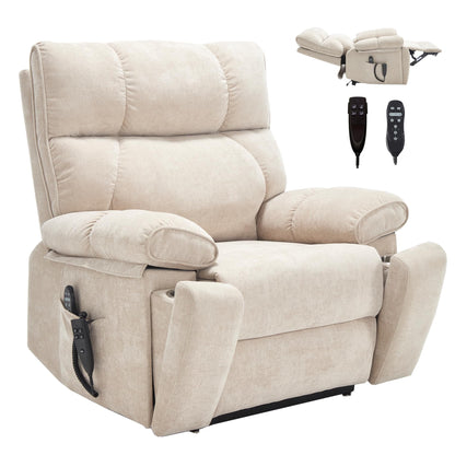 RHHVVR Oversized Power Lift Recliner Chair for Adults, Large Electric Lift Recliners with Massage Heating, Medium-Firm Electric Lay Flat Reclining Chair Sofa for Living Room, Chenille Beige
