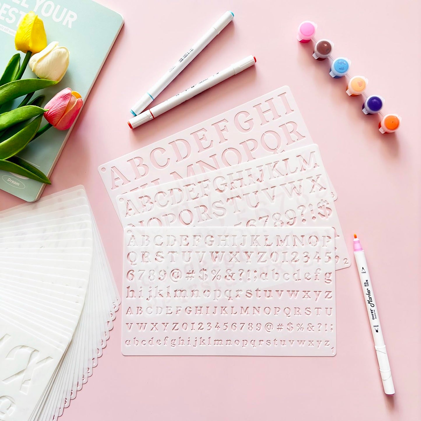 1/3, 1/2, 3/4, 1, 2 Inch Letter Stencils for Painting, 28 Pack Reusable Plastic Alphabet and Number Stencils for Crafts Art Projects