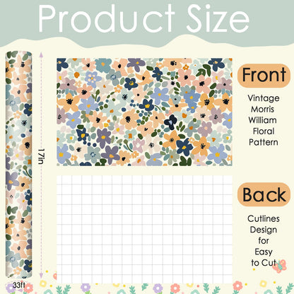 Fabllewavi 1 Roll Boho Floral Wrapping Paper Mini Roll - 17in x 32.8Ft Watercolor Boho Floral Patterns Gift Wrap Paper for Spring Birthday Wedding DIY Crafts Baby Shower Party Supplies