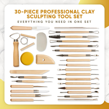 30 Pcs Clay Tools & Pottery Tools Kit, Professional Polymer Clay Sculpting Tools for Air Dry Clay, Ceramics Tools and Modeling Tools, Includes Wire Cutter, Ribbon Tool, Potter’s Rib & Clay Carving Set