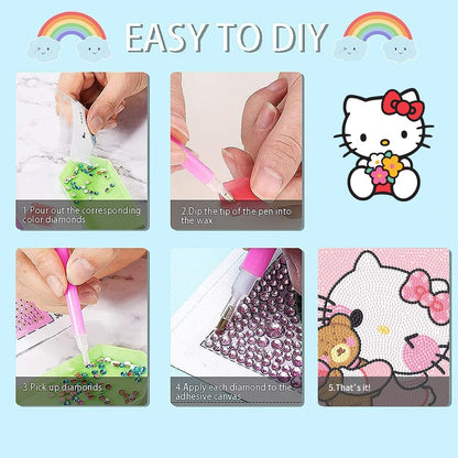 PERFECTSIGHT Cute 5D Diamond Art Kits with Wooden Frame, Kawaii DIY Painting Art for Adults, Diamond Arts and Crafts Sets, Big Gem Full Drill Diamond Dots for Women Beginners (Pink Kitty)