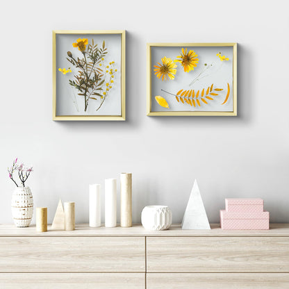 Frametory, 8x10 Floating Picture Frame - Metal Photo Frame - Real Glass - for Wall Mount or Tabletop Displays (Gold, 2 Pack)
