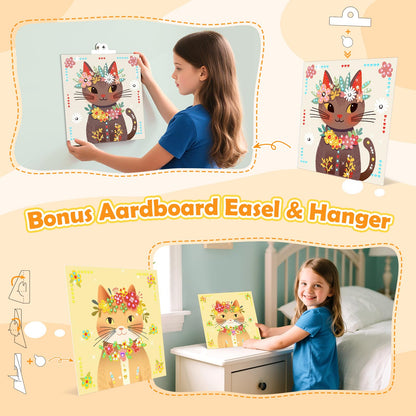 Gem Art Sticker Kit, Arts and Crafts for Kids Age 4-12, 8 Cat Themes Diamond Art Kit, Gemstone Sticker Crafts Christmas Birthday Gifts for Girls Ages 4,5,6,7,8 Year Old (Cat)