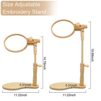 Adjustable Embroidery Hoop Stand, Beech Wooden Cross Stitch Holder, Embroidery Lap Stand for Needlework, Tabletop Seat Frame Stand for Embroidery and Cross Stitch