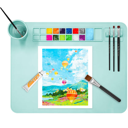 OSDUE Silicone Painting Mat, 20" x 16"Silicone Art Mat with Cup, Kids Painting Mats for Crafts - Thick Large Artist Mats for Resin DIY Drawing Clay and Play Doh - (Blue)