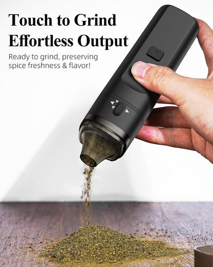 PINVOK Electric Spice Grinder,Automatic Small Portable Herbal Machine & Spice Mill,USB Rechargeable Grinding (Black)