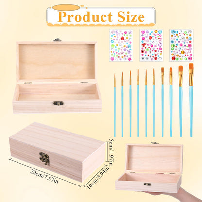 Yuanan 10PCS Unfinished Wooden Box for Crafts, 7.87x3.94 Inches Wooden Gift Boxes Small Woodens Boxes with 10 Paint Brush 3 Stickers, for DIY Make Your Own Gift Keepsake Box, Jewelry