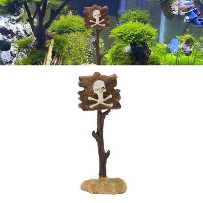 GLOGLOW Aquarium Decor, Resin Skeleton Warning Sign Ornament for Fish Tank Accessories with Unique Theme Design for Aquatic Plants and Creative Underwater Scenes