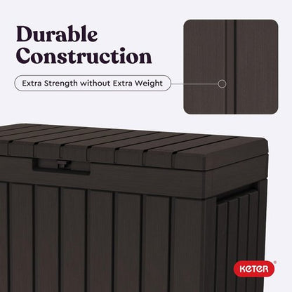 Keter Kentwood 50 Gallon Resin Deck Box - Stylish Storage for Patio Cushions & Garden Tools | Brown
