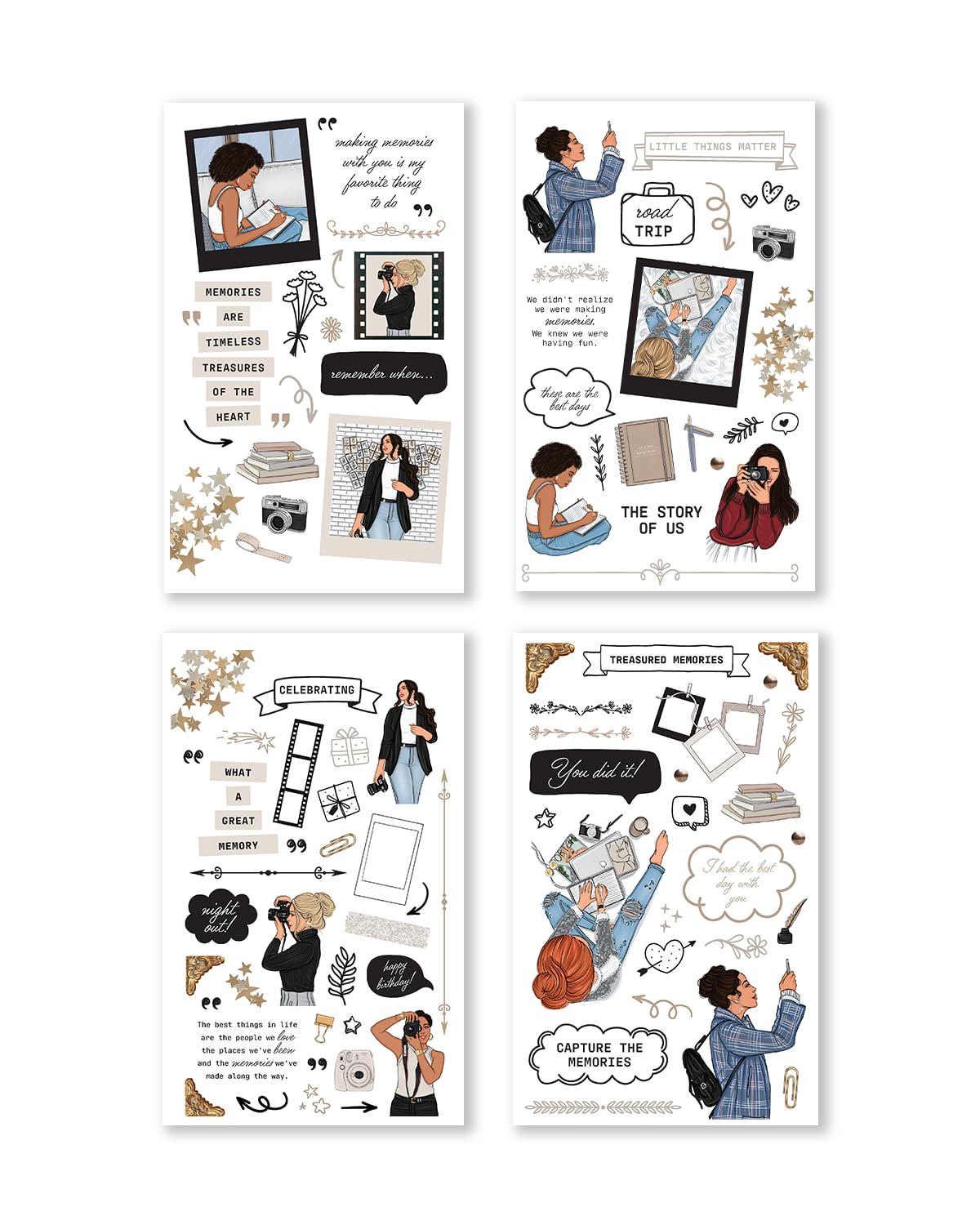 Rongrong Treasured Memory Sticker Book – 24 Pages of Vintage-Inspired Stickers for Journals, Planners & Scrapbooks – Neutral Tones, Handwritten Notes, Quotes & Photo Frame Stickers