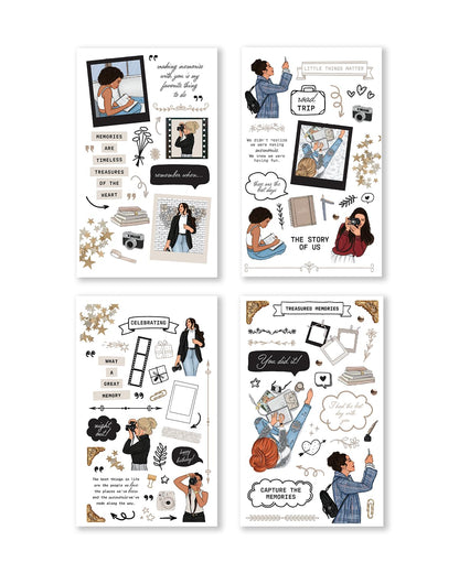 Rongrong Treasured Memory Sticker Book – 24 Pages of Vintage-Inspired Stickers for Journals, Planners & Scrapbooks – Neutral Tones, Handwritten Notes, Quotes & Photo Frame Stickers