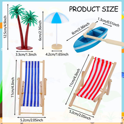 Minatee 25 Pcs Beach Miniature Dollhouse Decoration, Umbrella Palm Chair Miniature Toys Garden Dollhouse Outdoor Accessories Beach Decorations for DIY Garden Plant Pool(Red, Blue)